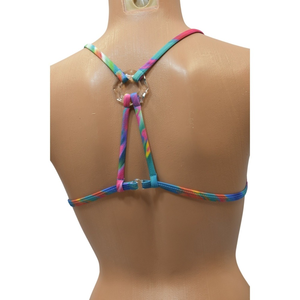 Guess Womens Multicolor Tropical Floral Ruffle Triangle Bikini Set Blue New - Picture 9 of 11